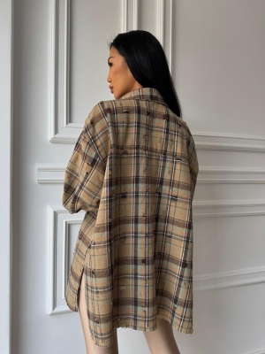 Cămașă casual SOLYA, cu mâneci lungi, tip oversized maro - Img 2