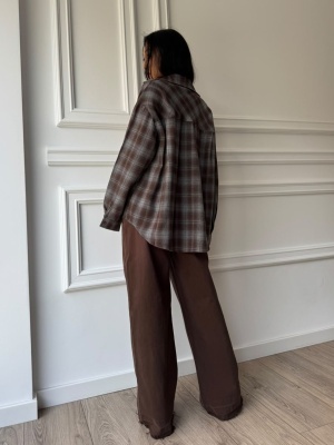 Cămașă INGRID, gri și maro, în carouri, cu croială lejeră și design oversized - Img 3