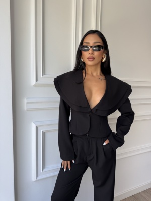 Compleu AMBRA, negru, elegant, cu sacou statement și pantaloni palazzo