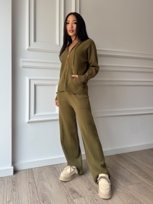 Compleu GIULIA din două piese, kaki, cu hanorac cu fermoar și pantaloni lungi