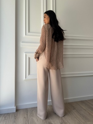 Compleu lung, 2 piese, cămașă și pantaloni tip oversize AURORA FLOW bej - Img 2