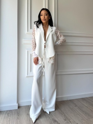 Compleu lung, 2 piese, cămașă și pantaloni tip oversize LUMINA DAWN alb - Img 4