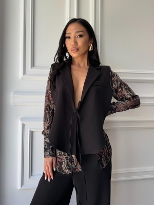 Compleu lung, 2 piese, cămașă și pantaloni tip oversize ONYX FLARE negru - Img 4