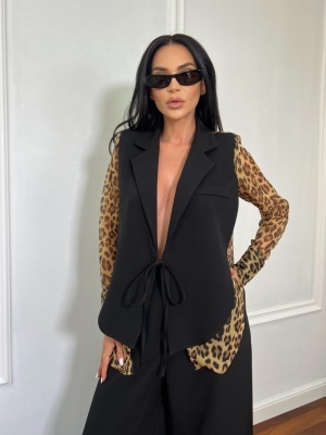 Compleu lung, 2 piese, cămașă și pantaloni tip oversize SHA CARRI animal print - Img 3