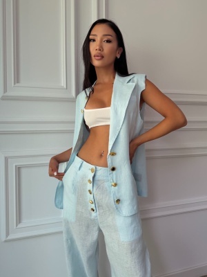 Compleu MARGAUX, bleu, cu vestă elegantă și pantaloni cu croială amplă - Img 3