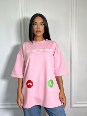 Tricou Secret Number oversize Roz