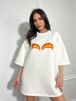 Tricou tip oversize 2CROISSANTS alb