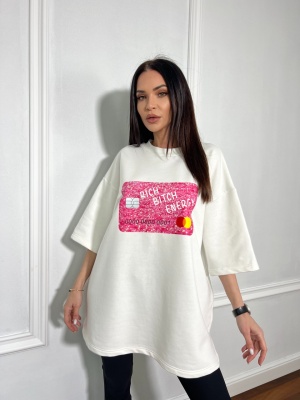 Tricou tip oversize RICH BITCH ENERGY alb