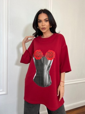 Tricou tip oversize ROZIE roșu