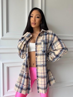 Cămașă casual SOLYA, cu mâneci lungi, tip oversized crem