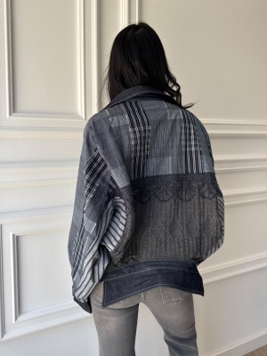 Cămașă ELLA, oversized, în carouri și dungi, cu design reversibil și croială versatilă - Img 3