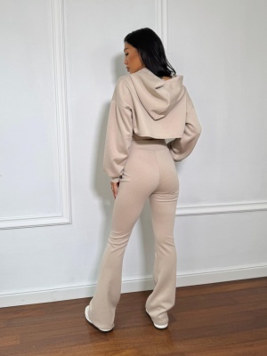 Compleu 3 piese, cu bustiera tip corset si hanorac scurt, NYXIE bej - Img 3