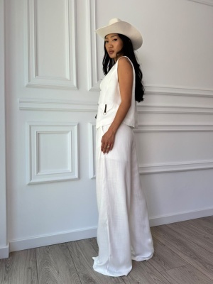 Compleu CAPRI, din in, cu vestă, fără mâneci și pantaloni largi - Img 4