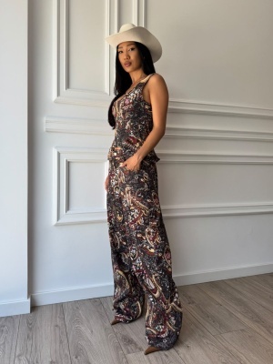 Compleu ISABELLA, cu imprimeu paisley, top cambrat și pantaloni palazzo cu croială elegantă - Img 5