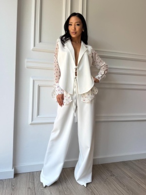 Compleu lung, 2 piese, cămașă și pantaloni tip oversize LUMINA DAWN alb