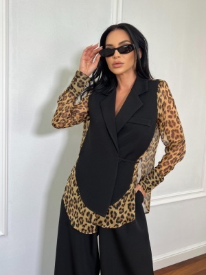Compleu lung, 2 piese, cămașă și pantaloni tip oversize SUNSHINE FLOW animal print - Img 4
