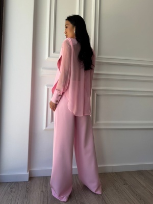Compleu lung, 2 piese, cămașă și pantaloni tip oversize SUNSHINE FLOW roz - Img 2
