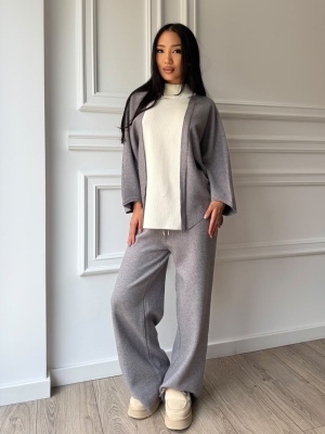Compleu PATRICIA din două piese, gri, cu cardigan cu mâneci ample și pantaloni lungi