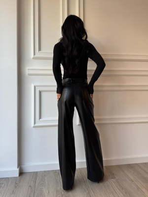 Pantaloni din piele eco JOLLY, cu talie înaltă și croiala elegantă - Img 4