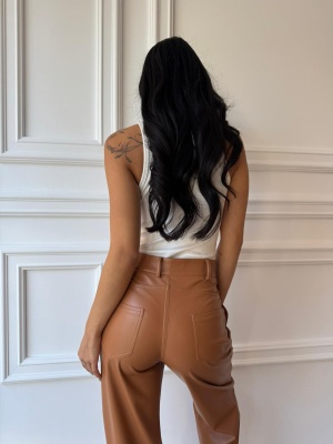 Pantaloni din piele eco KAREN, cu talie înaltă și croiala elegantă - Img 5