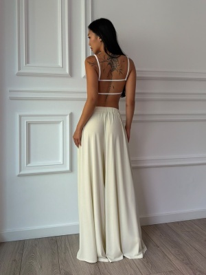 Pantaloni MANON, crem, cu croială foarte amplă și talie elastică - Img 2
