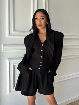 Sacou oversized ELLERY KISS din in, negru, umeri supradimensionați
