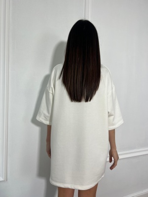 Tricou cu imprimeu tip oversize MILLIONAIRE alb - Img 2