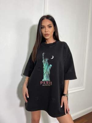 Tricou cu imprimeu tip oversize PARIS negru