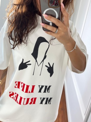 Tricou MYLIFE MYRULES oversize alb - Img 2