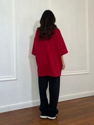 Tricou tip oversize ROZIE roșu - Img 2