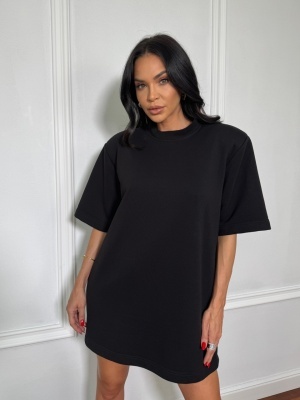 Tricou tip rochie, cu umeri structurați EIRINI negru
