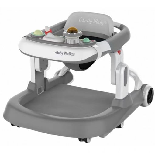 Premergator reglabil pe inaltime, cu roti de silicon, Baby Walker, Gri - PMB-19-gri