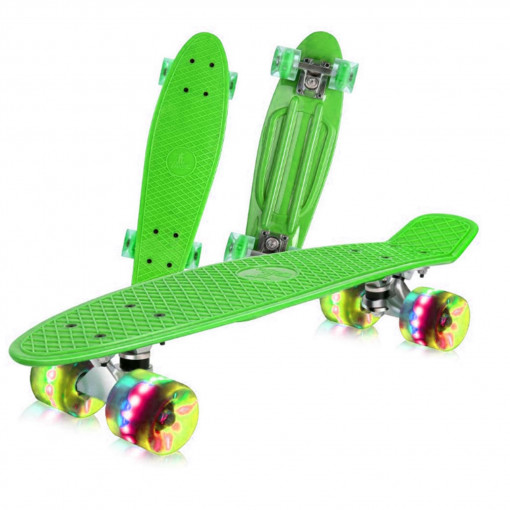 Skateboard copii cu roti LED multicolore - 55 cm - Verde - SKB-05