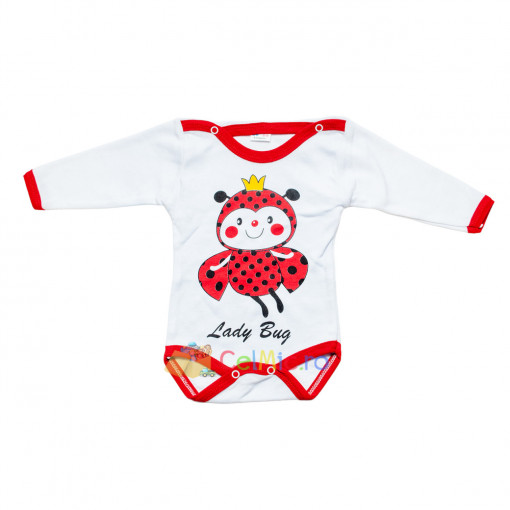 Body bebelusi cu imprimeu, Bumbac 100%, 0-24 luni, Gargarita, Alb-Rosu - BBM-12