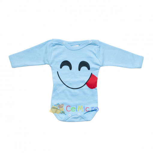 Body bebelusi cu imprimeu, Bumbac 100%, 0-24 luni, Smile, Albastru - BBM-17
