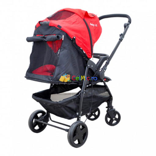 "Carucior 2 in 1 reversibil cu cadru din aluminiu: Plimbări confortabile și adaptabilitate pentru bebeluși CPC-41-rosu