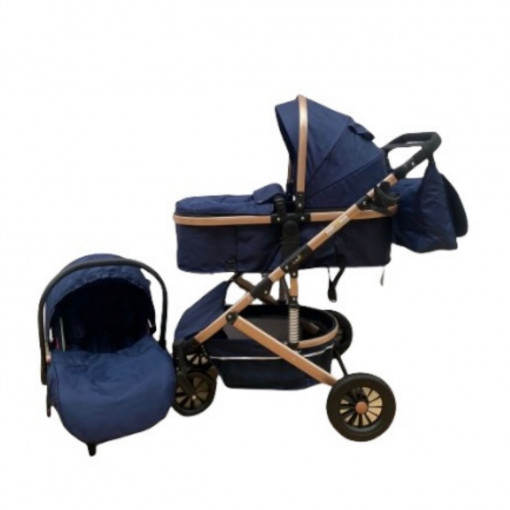Carucior 3 in 1 reversibil cu scoica auto si geanta, 0-36 luni, Albastru - CPC-10-albastru