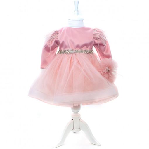 Rochita eleganta de lux fetite confectionata din materiale premium, tulle cu accesorii si captusala din bumbac - Alb - 0-4 • 4-8 • 8-12 luni - RBD-06
