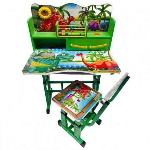 Birou cu sertare si scaunel pentru copii, 69x45x65 cm, Dino, Verde - MSP-28