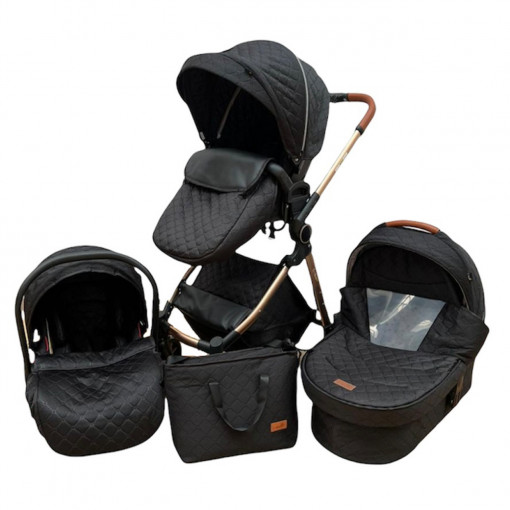 Carucior 3 in 1 cu landou, scoica si geanta, 0-36 luni, Negru - CPC-11-negru