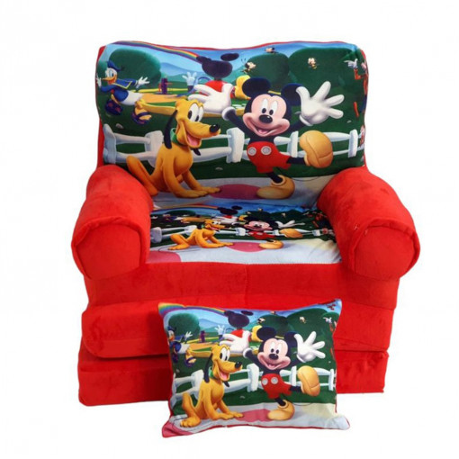 Fotoliu din plus extensibil in 3 pliuri, Mickey si Prietenii, 120 cm, Rosu - FPE-36