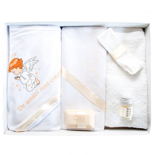 Trusou botez cu 6 piese personalizat cu text imprimat - "Azi m-am increstinat"- Ivoire - TPB-92
