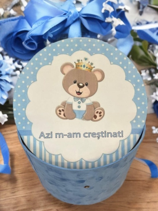 Cutie trusou botez colorata, 30x30 cm, Printul Ursulet , Albastru - CPT-45