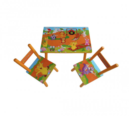 Masuta copii din lemn cu 2 scaunele - Zoo - MSP-12