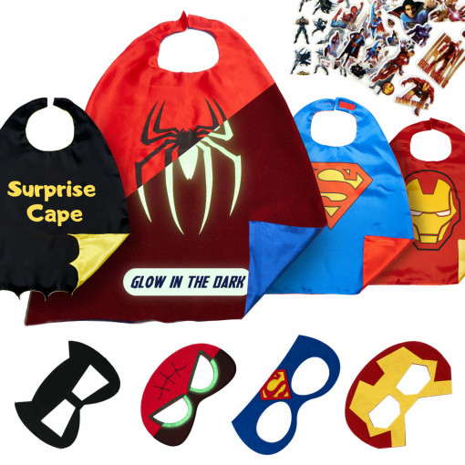 Set costume - Supereroi pentru baieti, 4 pelerine și 4 măști + 1 cadou - Spiderman - SJC-139