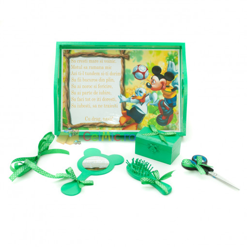 Tavita mot cu 6 piese verzi cu fundite verzi cu buline - Mickey - 35x20 cm - TPM-59