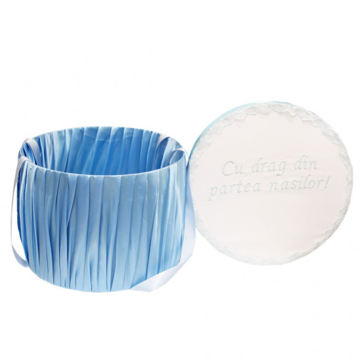 Cutie trusou botez - alb-bleu - "Cu drag din partea nasilor" - 30x25 cm - CPT-01