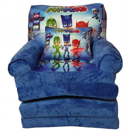 Fotoliu din plus extensibil in 4 pliuri, Pjmasks, 150 cm, Albastru - FPE-18