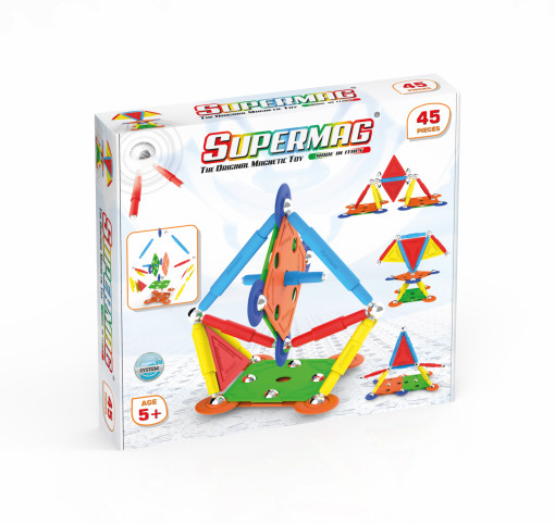 Set de constructie magnetic Supermag Projects Multicolor, 45 piese