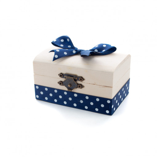 Cutiuta din lemn cu panglica bleumarin pentru prima suvita de par a bebelusului, 10x5x5 cm - CSB-01
